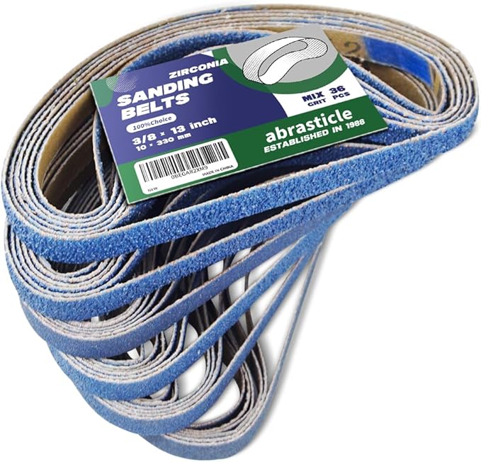 3/8" x 13" Zirconia Sanding Belts for Metal, 3/8 x 13 Inch Zirconia Metal Grinding Sand Paper, 36 PCS 6 Each of 60/80/100/120/180/240 Assorted Grits