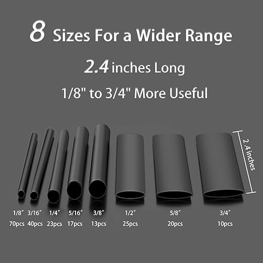 8 Sizes 218 Pieces Large Adhesive Heat Shrink Tubing Kit 3:1 Ratio Industrial Marine Grade Waterproof