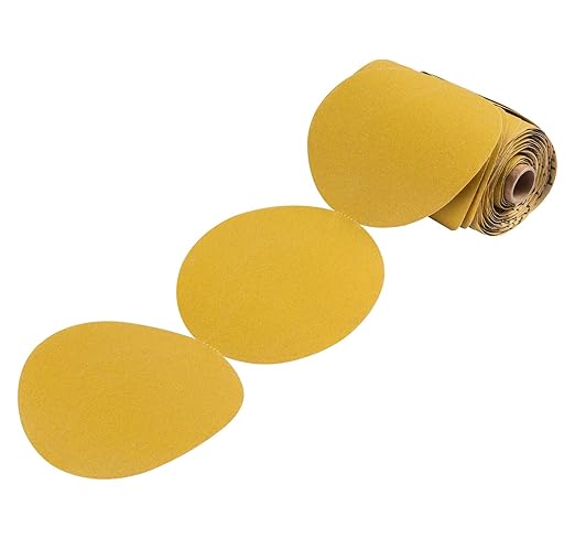 S SATC Premium Gold Sandpaper 6 Inch 100 PCS Sanding Discs 150 Grit Self Adhesive Stickyback Sandpaper Roll Aluminum Oxide PSA Sandpaper Discs for Wood, Metal, and Car Paint