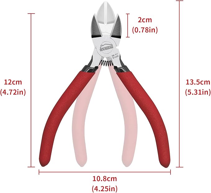 Wire Cutters 5 Pack, 5 Inch Wire Cutters Set, HOUSERAN Side Cutters Flush Cut Pliers, Spring Loaded Cutting Pliers with Non-slip Red Handle, Dikes Wire Cutters Snips for Model Kits, Crafting, Zip Ties