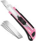 Box Cutter, Box Cutter Retractable Self Loading, Heavy Duty Utility Knife, 18mm-Wide Blade Knife, Box Opener Tool with Rubber Handle, Retractable Paper Exacto Knife, Pink