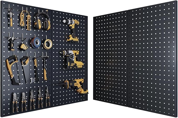 Pegboard, Metal Peg Board, Pegboards Wall Organizer with 38 Pcs Hooks, Sturdy Peg Board for Garage Tool Organization, Home & Office Wall Decoration (Black, 2 Pack)