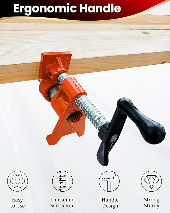 Pipe Clamps 3/4 inch 6 Pack Pipe Clamp with Unique Foot Ideal for Carpentry, Home Improvement, and DIY Projects Wood Gluing Clamps (Orange, 3/4 IN)