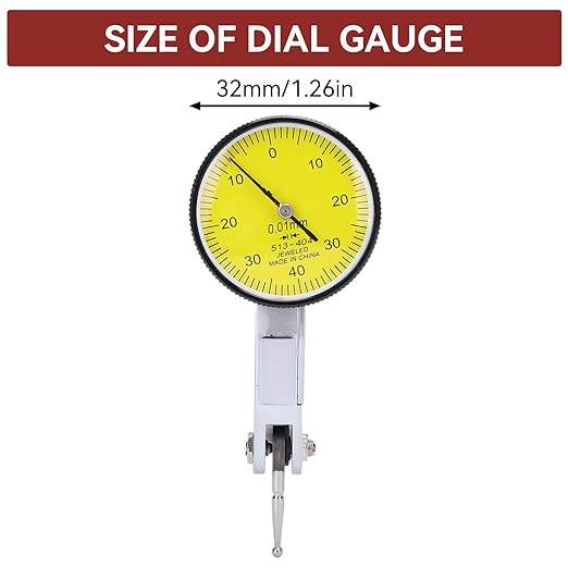 Dial Indicator with Flexible Strong Magnetic Stand Base, Dial Test Indicator Set 0-0.8mm Tester Gage Resolution 0.01mm for Machine Set-Up, Narrow Area Measurement