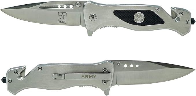 Army Folding Elite Tactical Knife | Great Gift for the Veteran in your Life | Disabled Vet Owned Business | Army Knife Silver