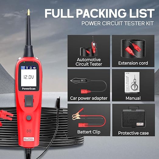 Autel Automotive Circuit Tester PowerScan PS100, Power Circuit Probe Kit, Breaker Finder, 12V 24 Relay Tester, 20ft Extension Cable AVOmeter, Test Light, Continuity Checker, for 99% Cars