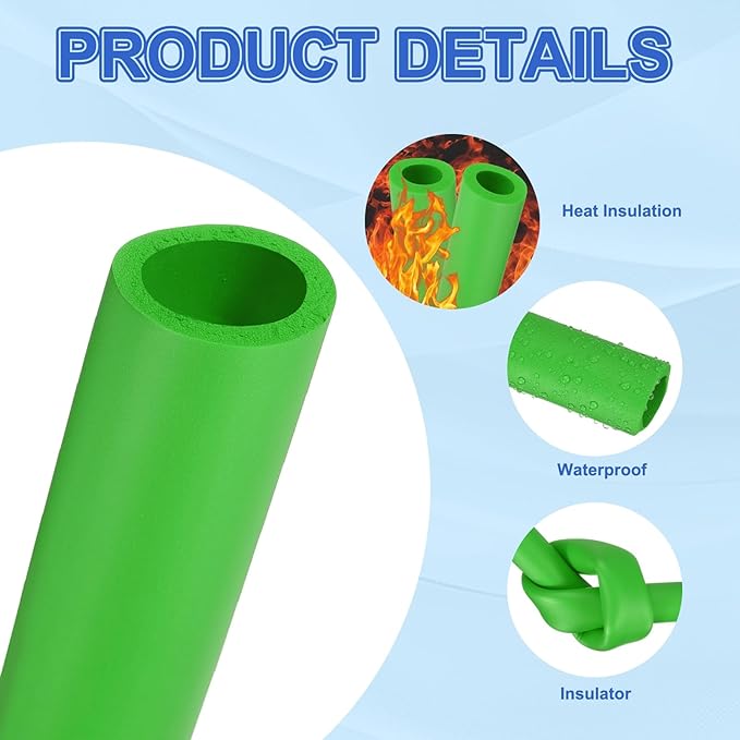 uxcell Pipe Insulation Tube Foam, 1-1/4" ID x 1/4" Thick x 1.64ft Foam Pipe Cover Non-Slip Hollow Tubing Guitar Air Conditioner Stand Fitness Equipment Handles, Green