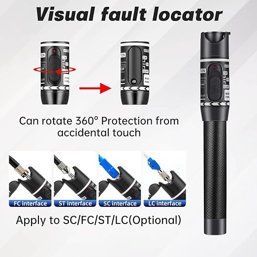 Moocci Visual Fault Locator - VFL Fiber Optic Cable Tester Meter Kit with FC Male to LC Female Adapter - Fiber Optic Tools Source Tester Detector for LC/FC/SC/ST, Network Cable Test