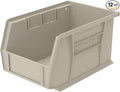 Akro-Mils 30237 AkroBins Plastic Storage Bins, Space-Saving Stackable Bins for Garage, Pantry, Craft Organization, 9-Inch x 6-Inch x 5-Inch, Stone, 12-Pack