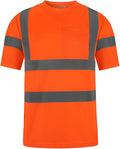 High Visibility Class 3 T Shirts，Hi Vis Safety Shirts with Reflective Strips and Pocket, Short Sleeve Quick Dry Mesh Construction Work Shirt for Men/Women Orange,Medium