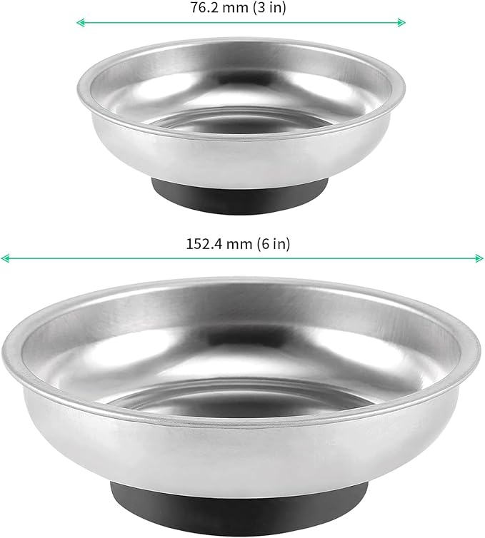 FUNSUEI 12 Packs 6 Inch and 3 Inch Magnetic Tray Set, Stainless Steel Magnetic Bowl, Round Magnetic Parts Tray for Pins, Screws, Bolts, Nuts, Small Parts