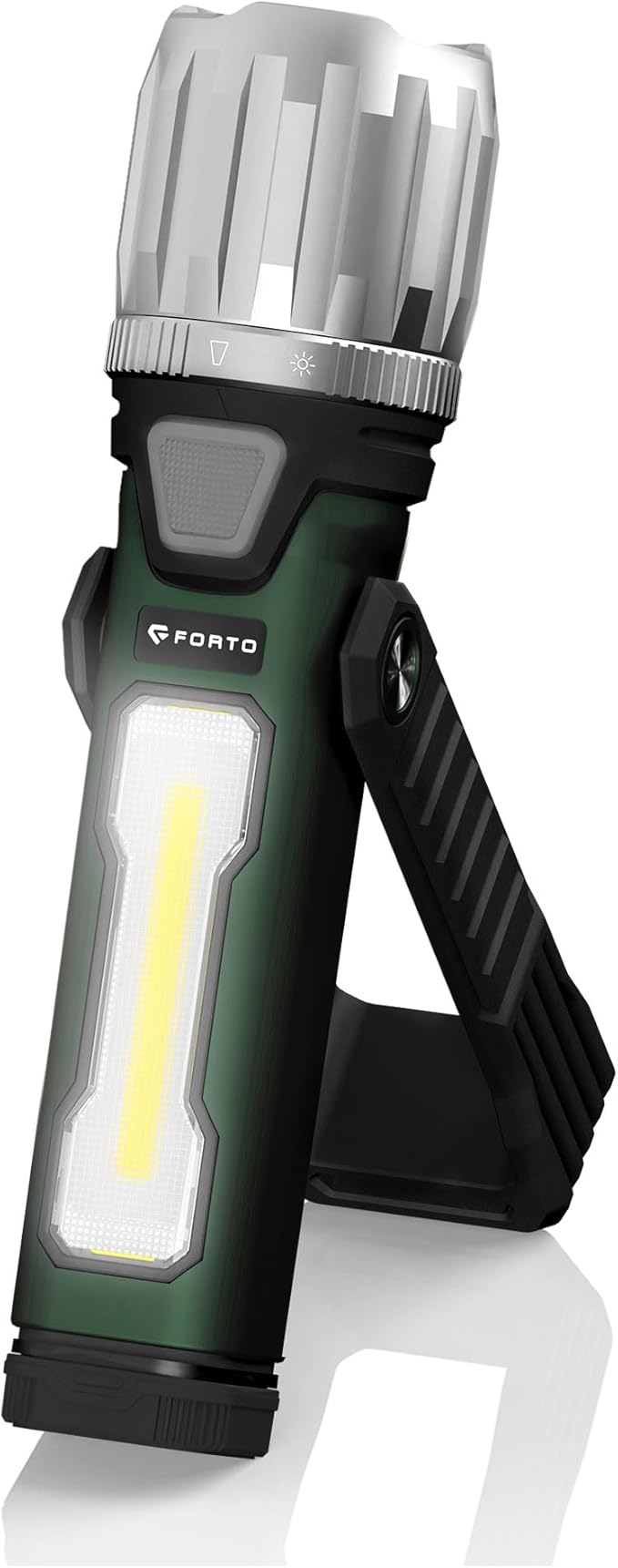 FORTO Rechargeable Work Light 2000LM Magnetic Flashlight, IPX8 Waterproof, 5000mAh, 240° Rotating Handle, for Garage, Camping, Car Repair, Hiking, Power Outage, Jobsite, Emergency (Green)