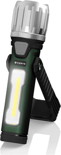 FORTO Rechargeable Work Light 2000LM Magnetic Flashlight, IPX8 Waterproof, 5000mAh, 240° Rotating Handle, for Garage, Camping, Car Repair, Hiking, Power Outage, Jobsite, Emergency (Green)