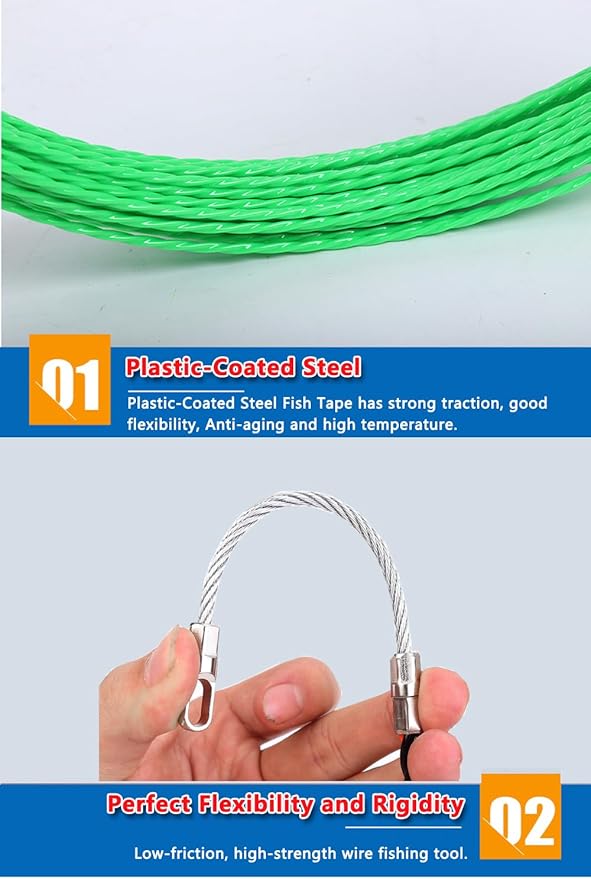 82FT Professional Flexible Wire Rodding Guide Kit for Electrical Wiring Installation with Storage Case【25M*4.5mm】