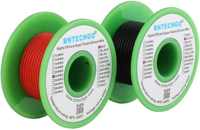 BNTECHGO 22 Gauge Silicone Wire Spool red 25ft and Black 25ft Flexible 22 AWG Stranded Tinned Copper Wire