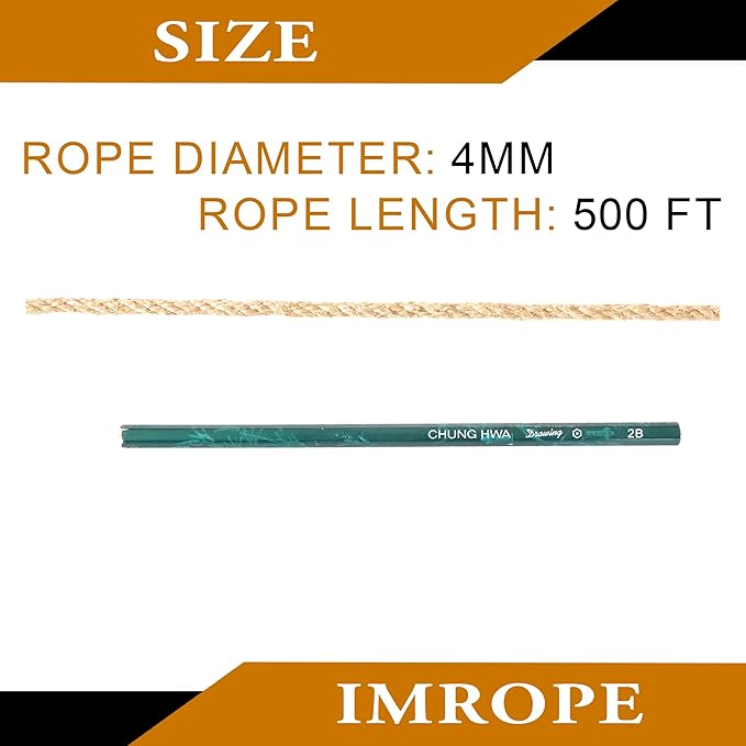 4mm x 500 Feet Natural Jute Rope, Twine for Gardening Tomato Climbing Plant Tie Floristry Crafts Gift Wrapping Packing Decor