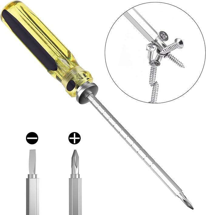 Buspoll small screwdriver with Reversible Magnetic Tips - Adjustable Length -#2 Phillips, Slotted 1/4” flat head and Phillips screw driver