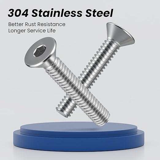 1/4-20 Bolt, 1/4-20 x 3/4 Inch Flat Socket Head Screws 15Pcs, 304 Stainless Steel 18-18 Countersunk Bolts, Full Thread, with Hex Spanner