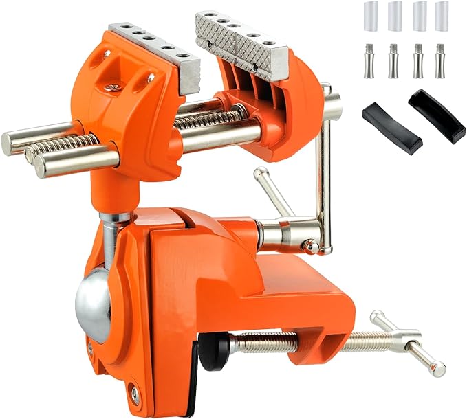 MAXMAN Clamp Bench Vise with Post Universal, Woodworking Vise, 360° Heavy Duty Cast Steel, Table Clamp Vise with Swivel Base for Workbench DIY Projects, Handcraft Creations