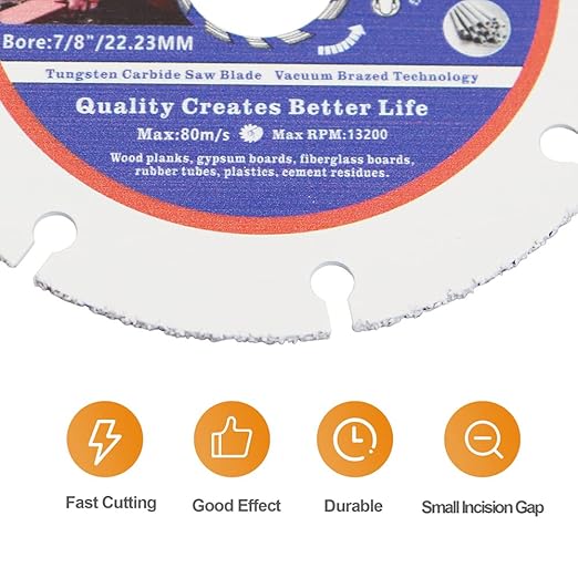 Carbide Multi Wheel,BRSCHNITT 2pcs 4-1/2 Inch (115mm) with Arbor 7/8" Tungsten Carbide Cut Off Wheel for Wood,Laminate,Gypsum Board,Plastic for Angle Grinder Cutting Disc