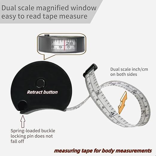 Tape Measure Body Measuring Tape Window Reading Retractable Soft Dual-Scale Tape with Lock Button for Weight Loss Muscle Building Sewing Tailor pet & Medical Measurements 60inch Fashion Tape