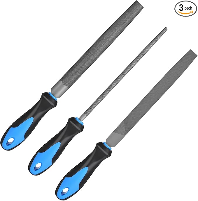3-Piece Metal File Set, Premium High-Carbon Steel Files, 8 Inches, Includes Flat, Round, and Half-Round, Perfect for Metal, Wood, and More