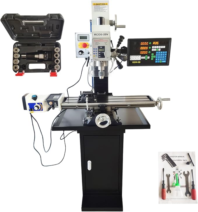 1300W Drilling and Milling Machine with Support Base, R8 Spindle Taper, 1.1" Drilling Diameter, Integrated Vertical Drilling and Milling Lathe for Metal, Wood and Plastic 110V
