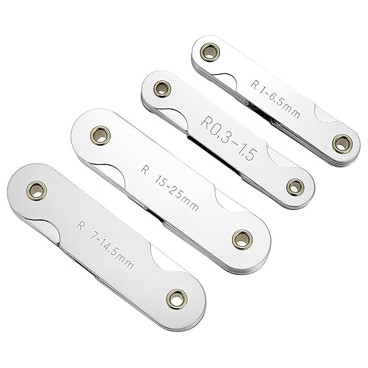 QWORK 4 Pack Radius Gauge Set, Precision Stainless Steel Measurement Tool for Convex & Concave Surfaces, R0.3-1.5mm/ R1-6.5mm/ R7-14.5mm/ R15-25mm