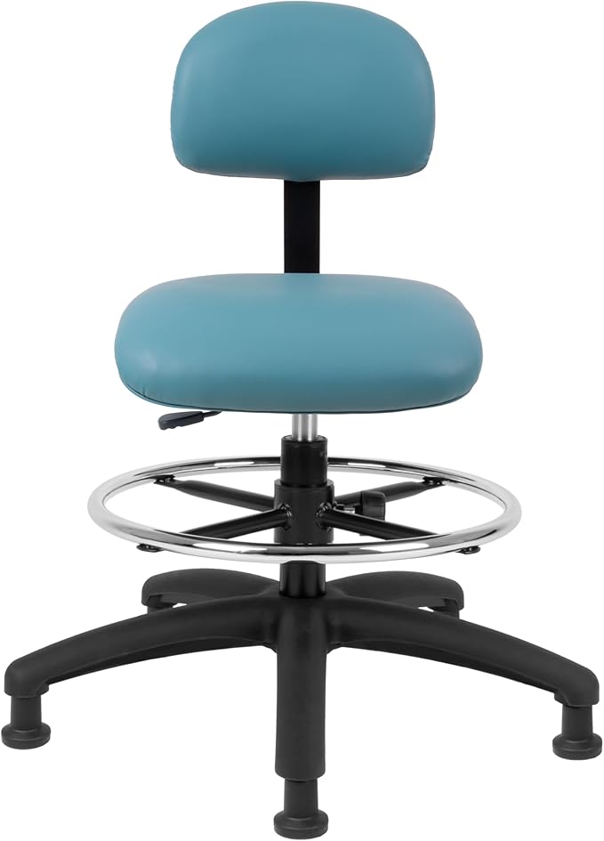 Chair Master FSS Series Square seat Mid-Stool (19"-27") seat height chair. Fabric Vinyl-for Office, Garage, Desk, Shop, Computer, Doctor, Medical, Easy to Clean! 18" Footring (Aqua, Mid Stool, Glides)
