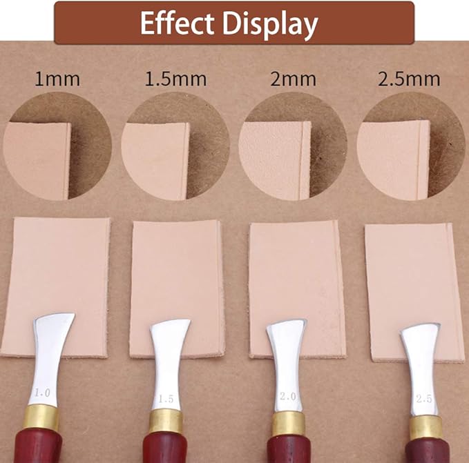 UOOU 4 PCS Leather Edge Creaser,1.0/1.5/2.0/2.5mm Professional Leather Tool,Edge Creaser Stainless Steel Red Wood Handle Tool for Beginners DIY Leather Craft