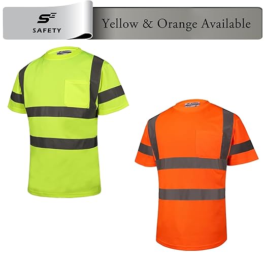 High Visibility Shirts for Men Class 3 Hi Vis Reflective Construction Shirts for Men with Pocket Safety T Shirt for Mens Work Shirt for Mens Short Sleeve