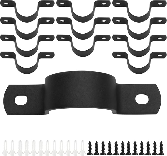 12Pcs Black Pipe Strap, 1 Inch Metal Pipe Clamp Rigid Conduit Clamp, 2 Hole U Bracket for Pipe Fixing/Plumbers(Inside Diameter: 3.5cm)