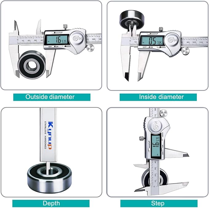 Kynup Digital Caliper, 8 Inch Caliper Measuring Tool with Stainless Steel, IP54 Splash Proof Protection Design, Easy Switch from Inch Metric Fraction, Large LCD Screen (200mm)