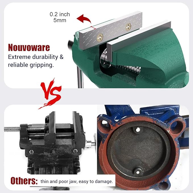 Nuovoware Table Vise 3 Inch, 360° Swivel Base Universal Home Vise Portable Bench Clamp, Clamp-on Vise Bench Clamps Fixed Tool for Woodworking, Metalworking, Cutting Conduit,Drilling,Sawing, Army Green