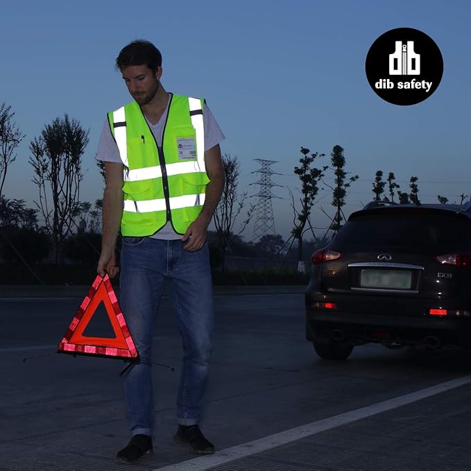 Dib Safety Vest Reflective ANSI Class 2, High Visibility Vest with Pockets and Zipper, Hi Vis Yellow 5 Pack S