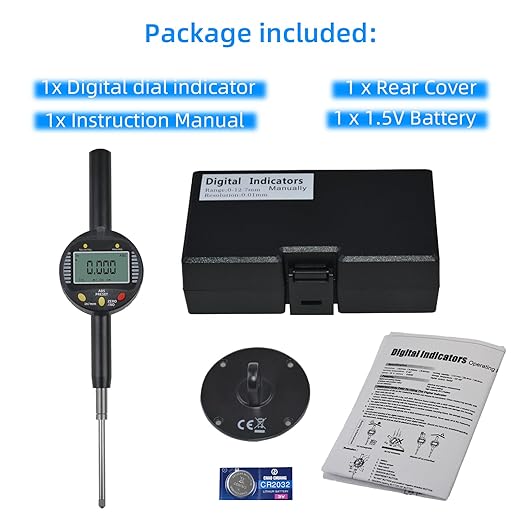 Precision Digital Dial Gauge,Dlectrical Digital Indicator Accuracy of 0.001mm/0.00005 "Metric and Imperial Measure Tool Electronic Dial Gauge with A Range of 25.4mm,for 3D Printing,CNC Machine