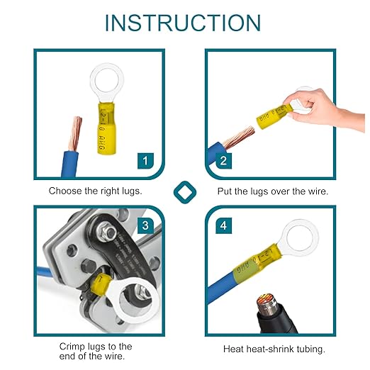 60 PCS Heat Shrink Wire Connectors, 12-10 AWG Ring Terminals, 12-10 Gauge 1/4" Stud(M6) Automotive Marine Ring Connectors by Housun