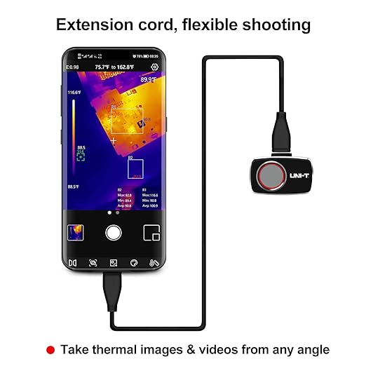 UNI-T Thermal Camera Android USB-C 256x192 IR High Resolution Infrared Cameras Thermal Imaging Camera for Smartphones, Thermal Imager 7 Palettes 25Hz Refresh Rate 49152 Pixels, Video Record, UTi260M