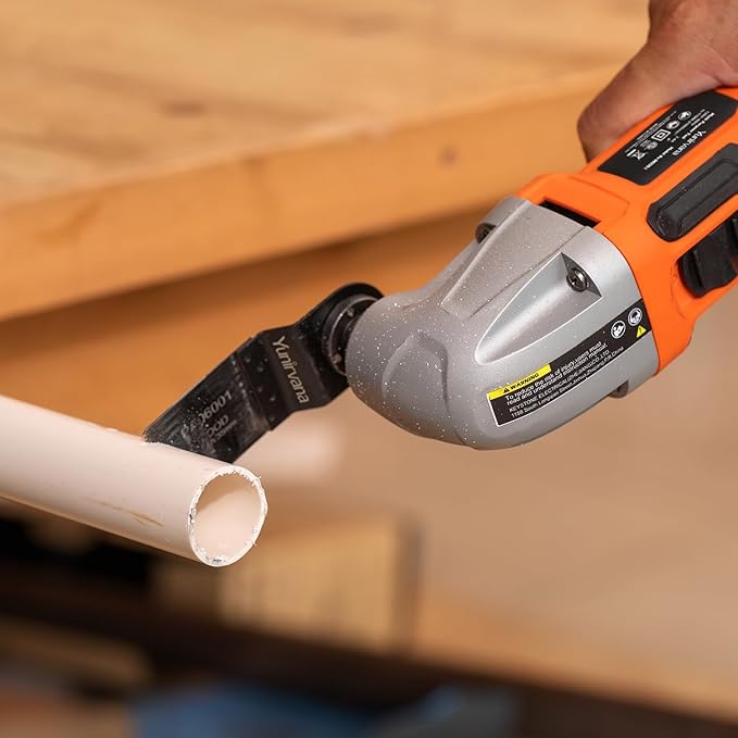 Oscillating Multi-Tool, 22000 OPM, 1.5A, 3° Oscillation Angle, 10-Piece Accessory Kit: 3 Saw Blades, Semi-Circle Blade, Sanding Plate, 6 Sanding Papers for Cutting, Grinding, Sanding