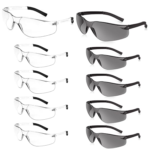 Clear Safety Glasses Bulk of 10 ANSI Z87.1 Protective Eyewear Scratch-Resistant for Work, Lab, Construction