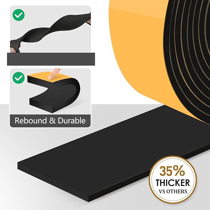 Pipe Insulation Tape, Outdoor Water Pipe Insulation Wrap, Foam Insulation Tape for Outdoor Pipes Winter Freeze Protection, Heat Tape for Water Pipes, Copper Pipes, PVC, AC Line, 2in x 15ft, Black