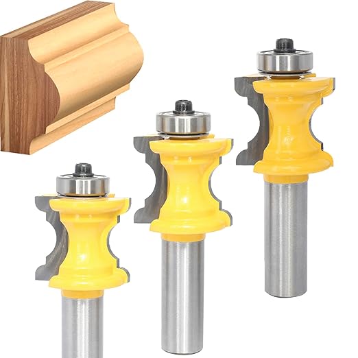 3Pcs Bull Nose Bead Molding Router Bit,1/2" Shank 1" CL,Bullnose and Cove Columns for Furniture Edge Trim,Wood-face Cutter for Architraves Profiles,Framing and Edge Moulds (3Units/Pack)