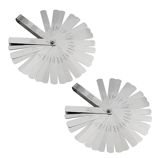 2 Pcs 32 Blades Stainless Steel Feeler Gauge for Valves 0.0008-0.04" (0.02-1.00mm) Universal Standard SAE and Metric Offset Valve Thickness Gauge for Spark Plug Piston Measuring Gap Width Thickness