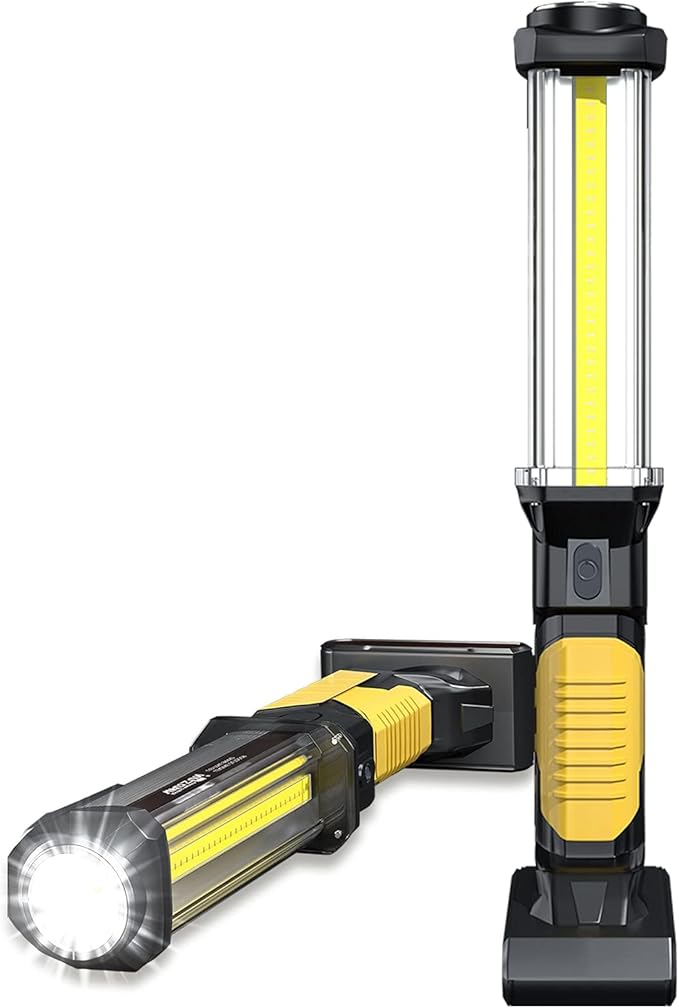 WARSUN Rechargeable 1500LM COB LED Work Light - Magnetic Hands-Free Trouble Light with Hook, IPX4 Waterproof for Garage Repair, Emergency | Tool Gifts for Men (Yellow)