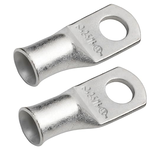 SELTERM 2pcs 2 AWG 5/16" Stud Tinned Copper Wire Lugs, Battery Lugs, Ring Terminals, Battery Cable Ends, 2 Gauge Ring Terminal Connectors, UL Marine Grade Electrical Battery Terminal Connectors