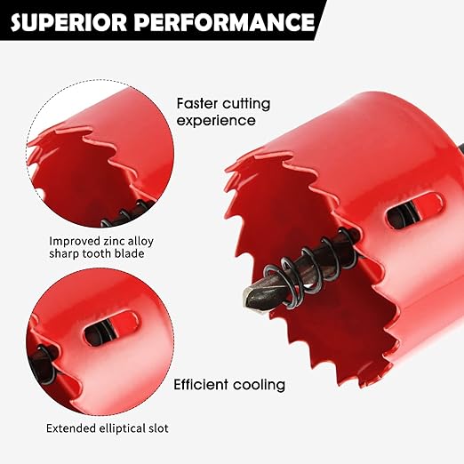 9PCS Bi-Metal Hole Saw Kit, Carbide Hole Saw Set for Thin Metal, Wood,Plywood, Cornhole, Ceiling, and Drywall
