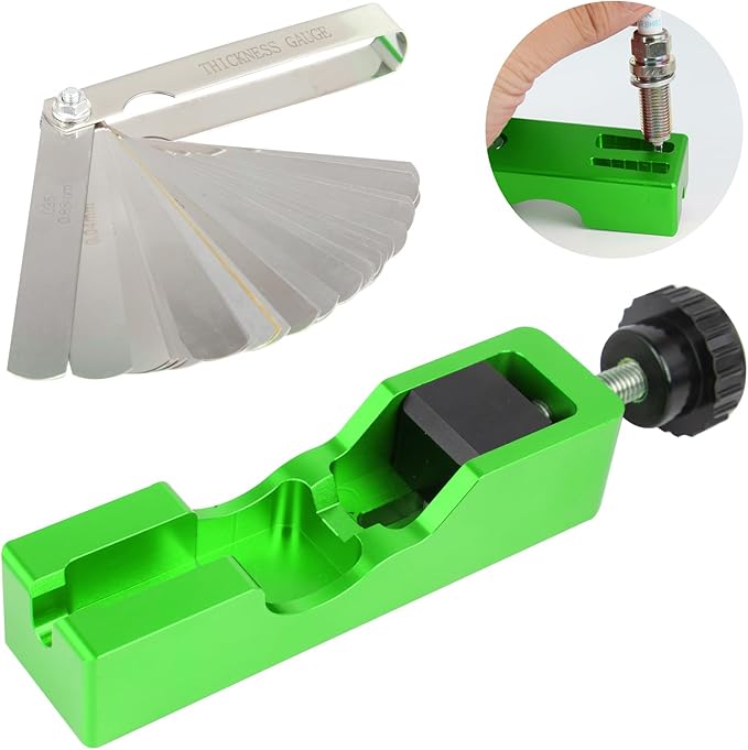 Spark Plug Gap Tool, Spark Plug Gapping Tool with 32 Blade Steel Feeler Gauge, Universal Spark Plug Gap Tool for Most 10mm 12mm 14mm 16mm Spark Plugs (Green)