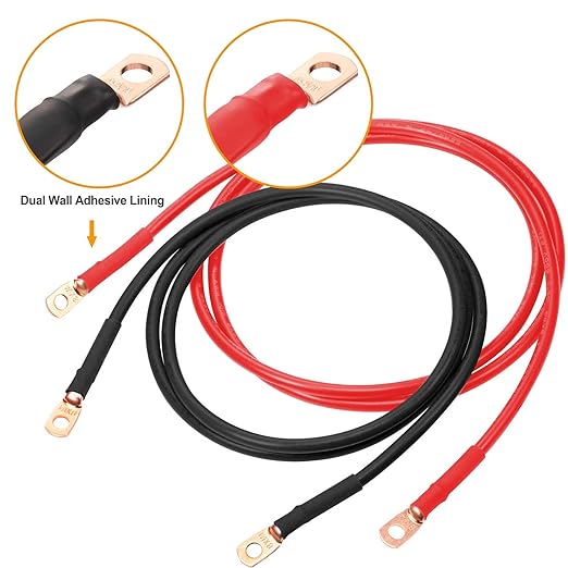 SVAAR 0 Gauge 1 Gauge 2 Gauge Copper Wire Lugs with 5/16" and 3/8" Stud Ring Terminals Battery Copper Cable Lugs Battery Terminal Connectors Heavy Duty Crimp Battery Cable Ends + Heat Shrink Tube
