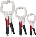 Keadic 3Pcs 6.5" 9" 11" Heavy Duty Locking C-Clamp Set With Regular Tip and Swivel Pads, Metal Pocket Hole Locking Pliers Table & Tool Vise Grip for Automotive DIY Woodworking Cabinetry Welding