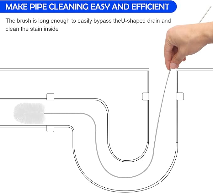 12pcs Flexible Drain Brush 78 Inch Pipe Cleaning Brush 63 Inch Drain Cleaner Brush 59 Inch Hose Brush and 3 Pcs 9 Inch Straw Cleaner Brush for Straws Kitchen Sink Plumbing Shower Drain Tube (White)
